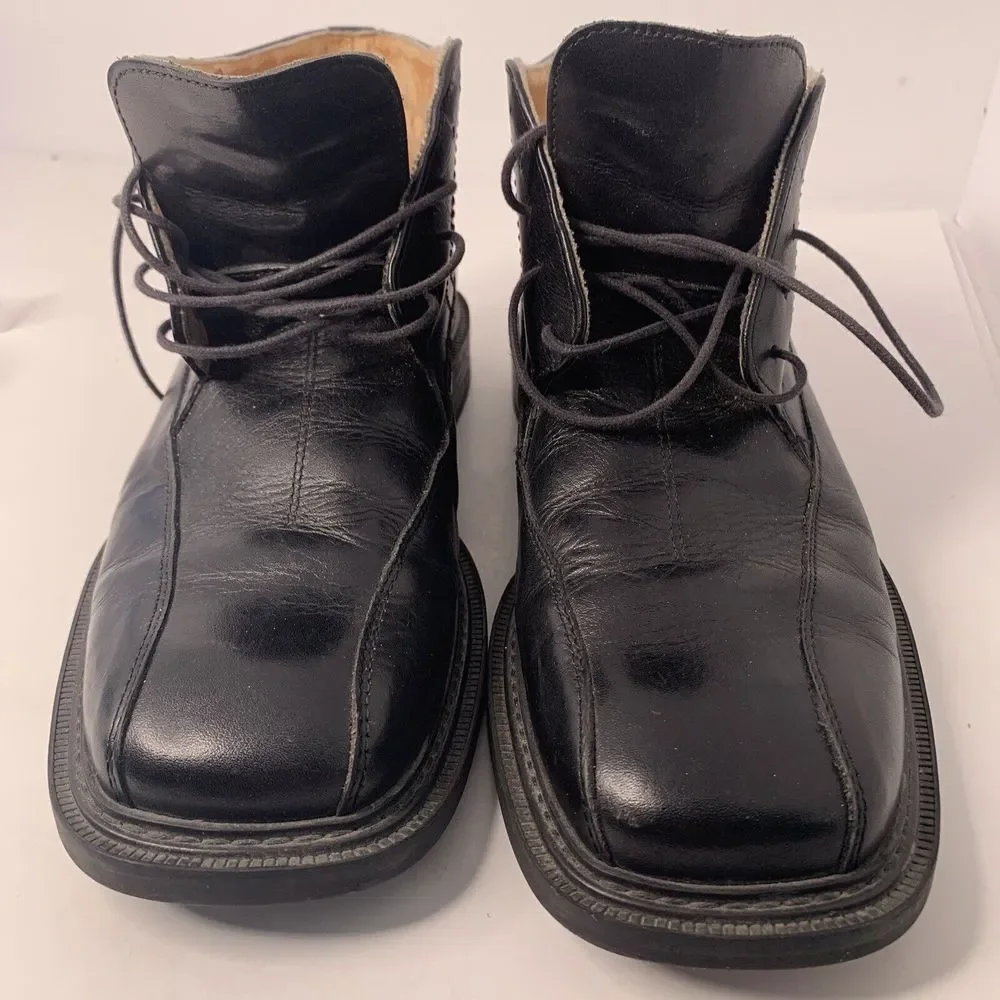 Skechers Mens Size US 8.5 EU 42 Black Leather Square Toe‎ Lace Up Ankle Boots
